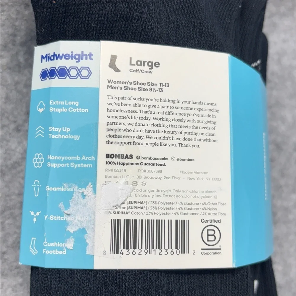 BOMBAS 4mid weight honeycomb arch support seamless cushion footbed socks  NEW